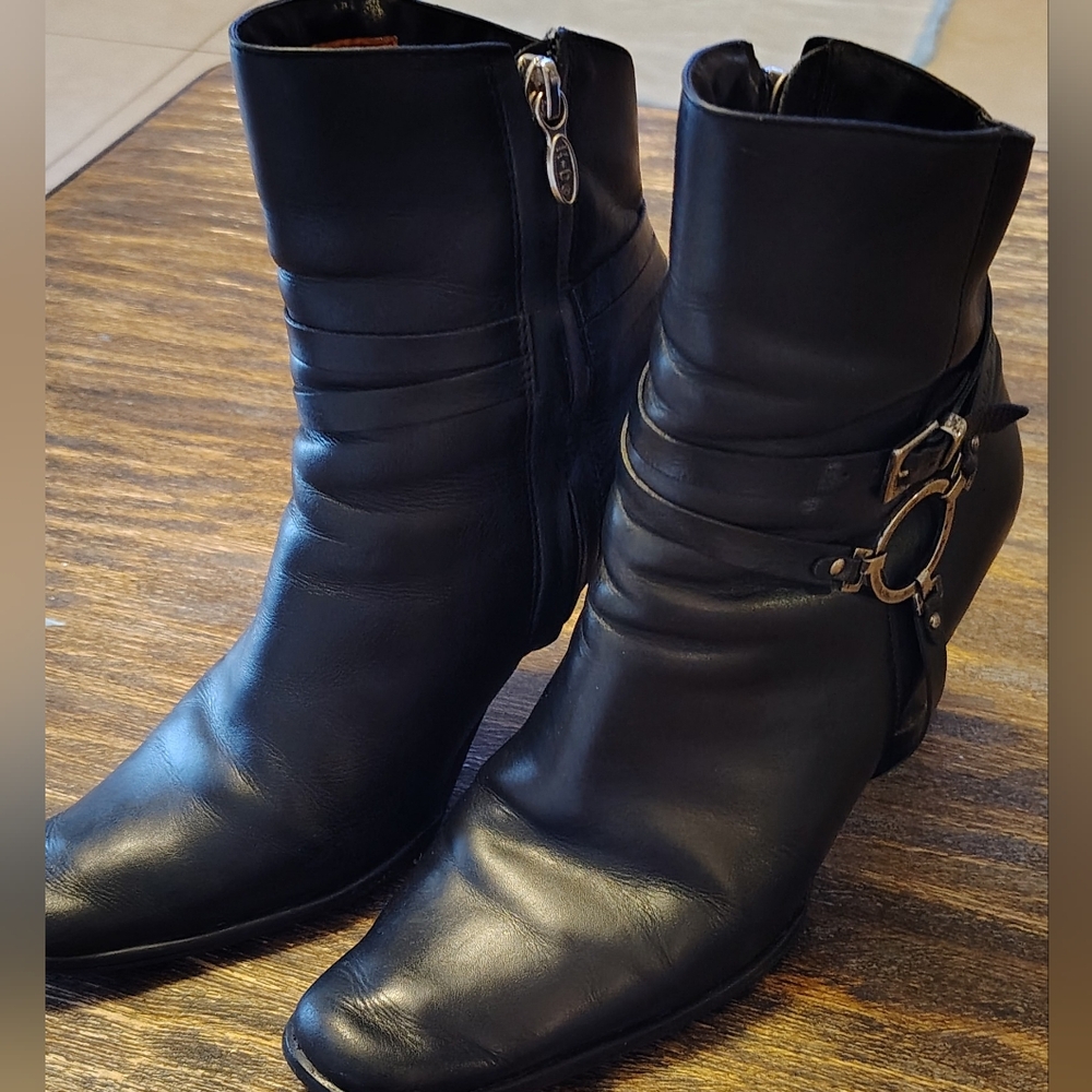 Harley Davidson Black Leather Moto Ankle Boots Sons Of Anarchy Biker Size 6.5 - Picture 1 of 12